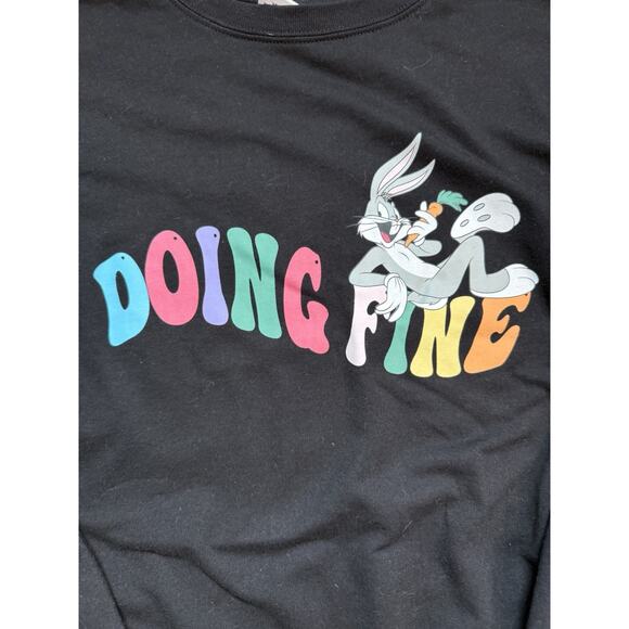 Women Looney Tunes Black Top Bugs Bunny Doing Fine Keep Going Positive Art L - Picture 3 of 9